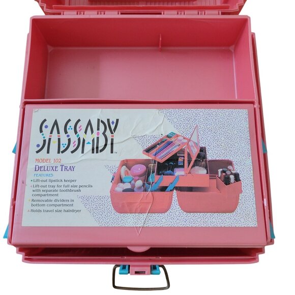 Sassaby Deluxe Pink Cosmetics Organizer Mirror Compartments Sewing Makeup Travel - Picture 11 of 14